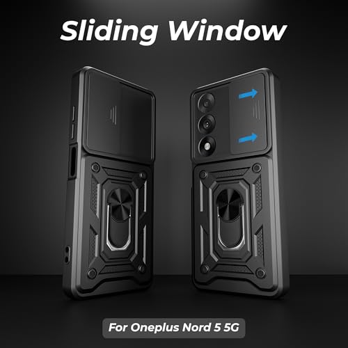 Image of A rtistque Armor Bumper Back Case Cover for OnePlus Nord 5 5G | Stylish Ring Holder & Inbuilt Stand | Sliding Camera Cover | Shockproof TPU Protective Design | Oneplus Nord 5 Back Cover - Black