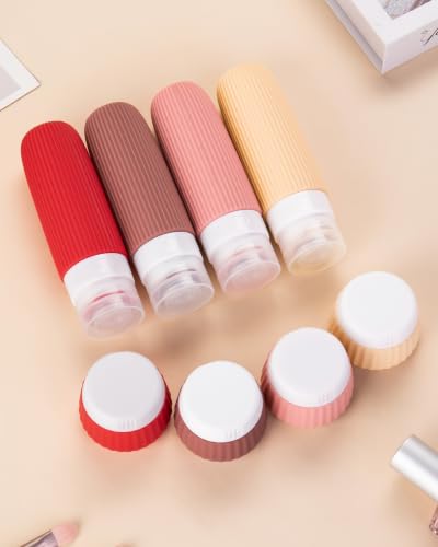 Image of Mrsdry Travel Bottles for Toiletries 8 Pack, Tsa Approved Travel Size Toiletries 3 oz, Travel Containers for Toiletries, with Clear Bag, Leak Proof Silicone Squeezable Travel Essentials Creams Jars