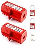 QWORK Plug Lockout Device, 220 Volt Power Cord Lockout, Electrical Outlets Plug Insulation Lock with Lockout Tagout, for Indoor Outdoor and Factory, 4 Pack