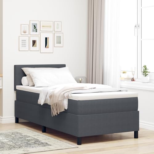 Teenpull Cama con somier con colchón, 90 x 200 cm, gris oscuro, tela de pana, cama moderna tapizada para dormitorio, marco de cama estable