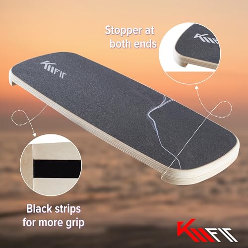 KM-Fit Balance Board van hout, indoor surfboard voor coördinatietraining, kracht- en evenwichtstrainer, surfen en indoor skaten - Afbeelding 6
