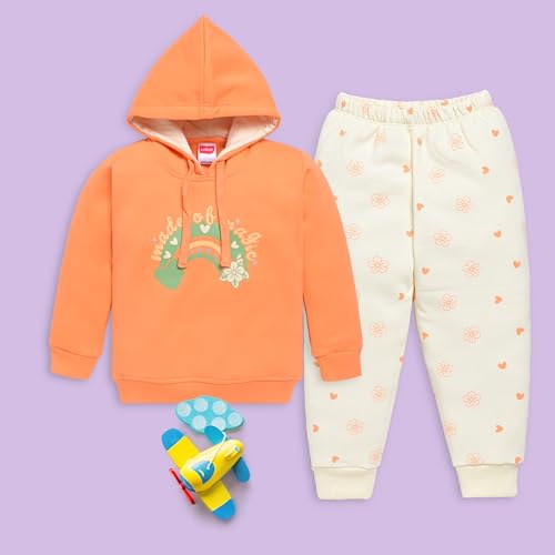 Image of LuvLap Baby Girls Full Sleeve Hooded Sweatshirt & Pyjama Set Pack of 1