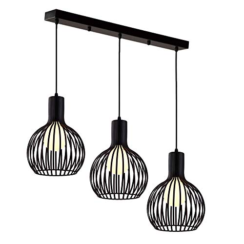 PETITES ECREVISSES Lámpara Colgante de Jaula Industrial Vintage Lámpara de Techo Metal Retro 3 Luces E27 Lámparas de Araña 20 cm (A-Negro)