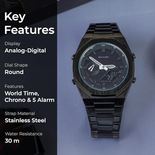 Image of SKMEI Stainless Steel Men Analog Watch Dual-Display Electronic Watch with Luminous 30M Waterproof Watch Fashion Multifunctional Sports Watch for Men- 1816