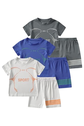 Image of Boys Clothes Short Set 6 Piece Outfit Athletic T-Shirt and Quick Dry Shorts Kids Summer Clothing Set Size 3-14