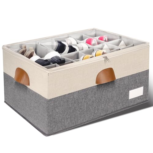 JHHBHV 1 Pack Shoe Organizer for Closet, Adjustable Shoe Box Storage Containers, Large Foldable Shoe...