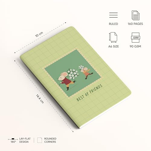 Image of FACTOR NOTES A6 Notebook (Best of Friends) | Ruled, 160 Pages, 90 GSM Thick Paper | Cute Aesthetic Notebook for Women