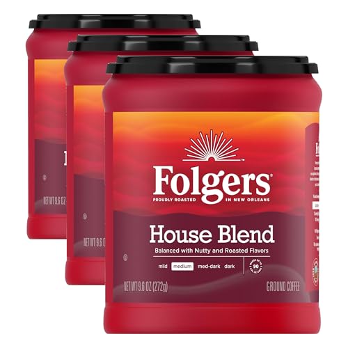 Image of Folgers House Blend Ground Coffee, Medium Roast, 9.6 Ounce (Pack of 3)