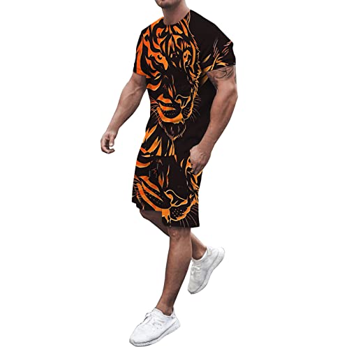 Chándales casuales para hombre, traje de manga corta, traje de 2 piezas, camiseta y pantalones cortos, conjunto South Play para hombre, traje de esquí, dorado, M Cover