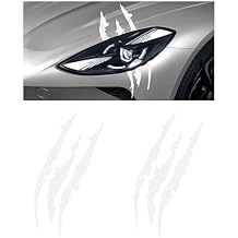 2 PCS Claw Mark Stickers for Cars, Waterproof Vinyl Claw Marks Decals Vehicle Headlight Decoration, Reflective Monster Scratch Stripe Sticker for Car Bumper Window Hood White
