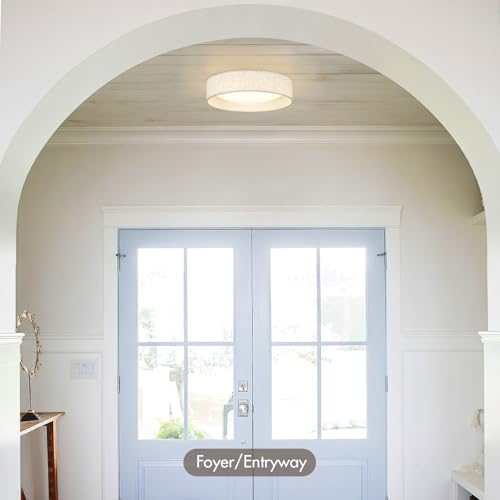 Image of Modern Linen LED 13 Inch Ceiling Light Fixture with 24W 5CCT, Set of 2, Flush Mount Low Profile Room Lamp, Dimmable Minimalist Lighting for Bedroom, Kitchen, Hallway, Closet, Entryway, 2 Pack
