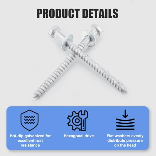 Image of 100 Pcs 3 /8 inch x 5 inch Lag Bolts for Wood Lag Screws with Washers Bulk | Hot Dip Galvanized Hex Head Screws Heavy Duty for Wood, Deck, Furniture, Boat Repair