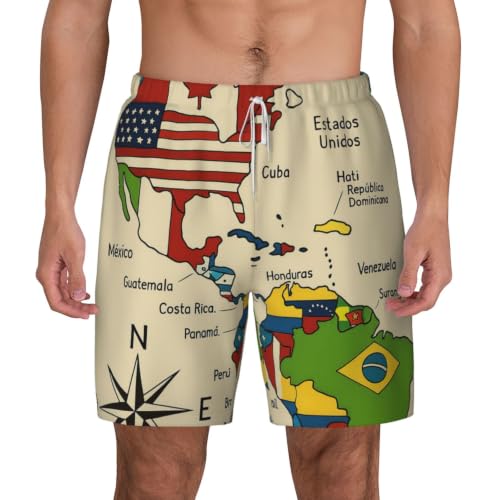 Bañador de hombre con mapa de América shorts de playa casuales con bolsillos