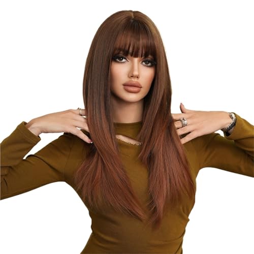 Perruques avec une frange soignée pour changer de style en soirée cheveux longs ondulés