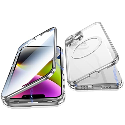 Coque iPhone 14 aimantée Magsafe étui intégral verre trempé argent