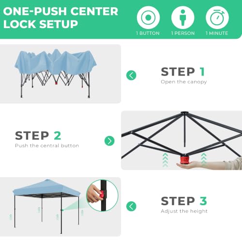 Image of JEAREY 10x10 Pop Up Canopy Tent, Easy Up Outdoor Market Canopy, Light Blue