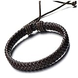 COOLSTEELANDBEYOND Clásico, Marrón Pulsera Cuero Trenzado de Hombre de Mujer, Tejido Pulsera del Abrigo