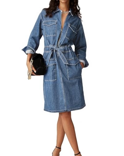 white christmas dresses Long Sleeve Zip Front Bustier Denim Dress – bebe main image 1