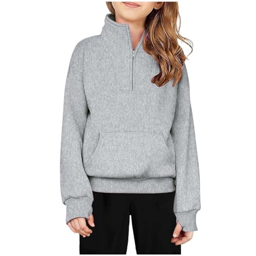 Half Zip Sweatshirts for Girls Fleece Teen Girls Clothes Long Sleeve Pure Collared Casual Pullover with Thumb Hole