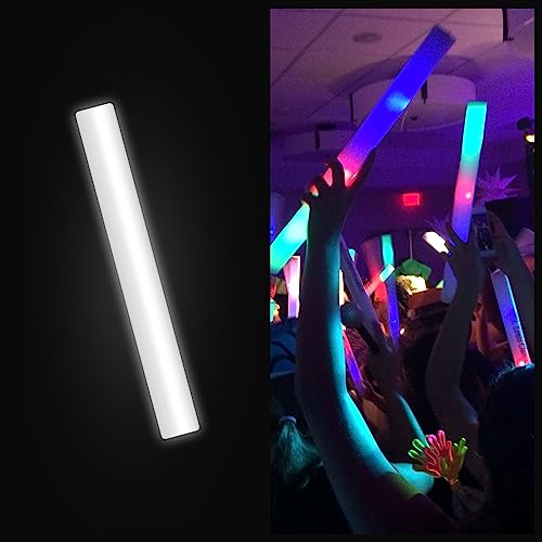 Promotional Party Sticks Foam Glow Sticks Bulk - 100 White Foam Light Up Sticks and LED Foam Sticks - 100 Reusable 16
