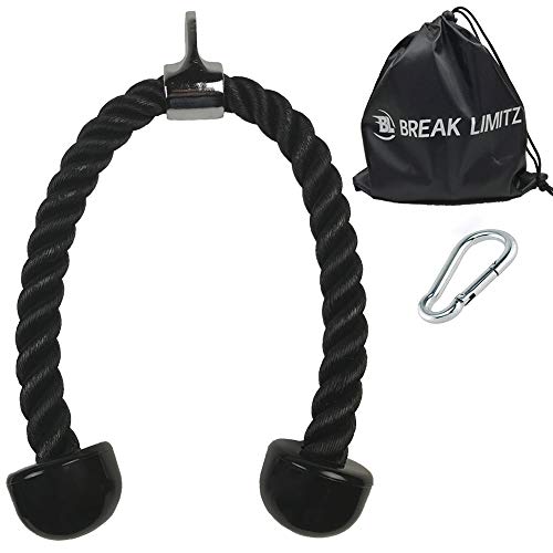 Break Limitz Black Tricep Rope Pull Down | 27 Inch Heavy Duty Nylon Rope, Chrome Cable Attachment with Durable Ends Caps | Professional and Home Gyms | Includes Snap Hook & Carry Bag (27)