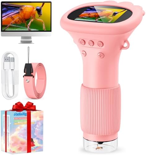 Digitales Mikroskop für Kinder, 1000X, Foto & Video (Rosa) | Tragbares Taschenmikroskop für Garten, HD Bildschirm USB Microscope Lupe, Wald & Experimente-Kindermikroskop Spielzeug