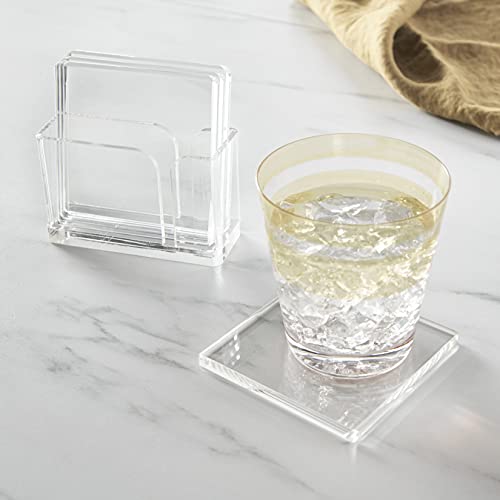 Huang Acrylic Clear 4" Square Coaster Set With Holder For Hot And Cold Beverages To Protect Coffee Table Or Furniture #TOP2
