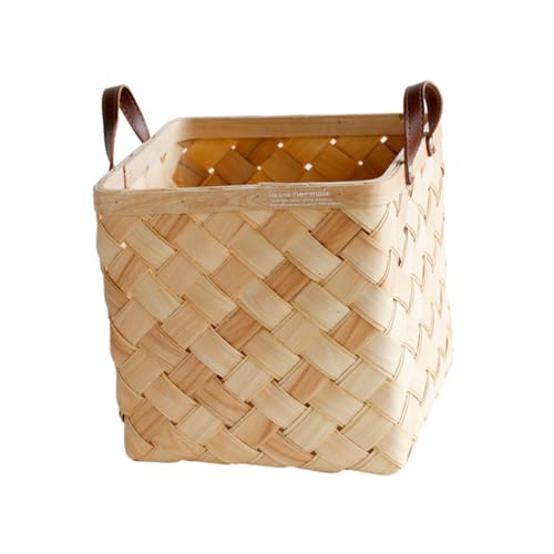 LOLIPPYY 1Pieza Cesta De Almacenamiento De Madera Con Asas De Cuero Doble Para Ropa Sucia y Organización Madera