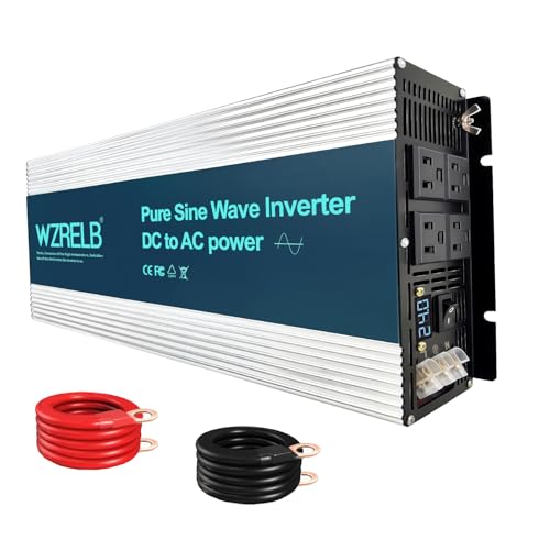 Image of WZRELB 5000W Pure Sine Wave Inverter, Car Power Inverter 24V DC to 110V 120V AC Converter for RV, Truck, Solar, Outdoor with 4 AC Outlets, Hardwire Port, Surge 10000W, LED Display,Off-Grid