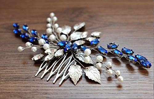Peine de cabello azul con cristales para novia miniatura 2