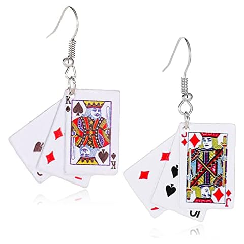 JIUIQL Personality Poker Dangle Earrings Cool Funny Simulate Metal Alloy Game Playing Cards Earrings for Women Unique Gambling Casino Bridge Jewelry Gifts (White) Cover
