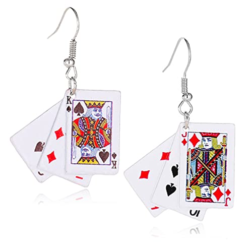 Personality Poker Dangle Earrings Cool Funny Simulate Metal Alloy Game Playing Cards Earrings for Women Unique Gambling Casino Bridge Jewelry Gifts
