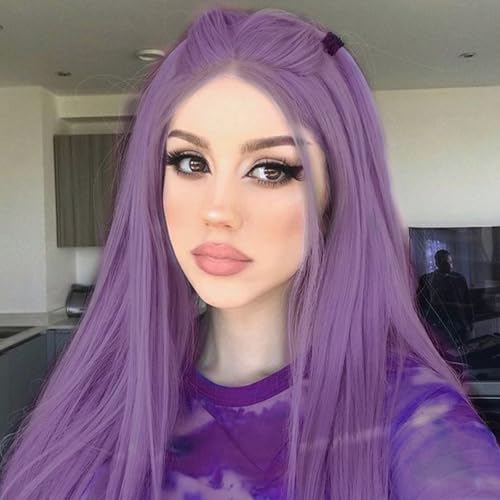AFBeauty Lace Front Wig Purple Synthetic Wigs for Women Long Straight Hair 13x4 Lace Front Synthetic Wigs Pre Plucked Natural Hairline Heat Resistant Cosplay Party Daily Wear Christmas Wig 26Inch