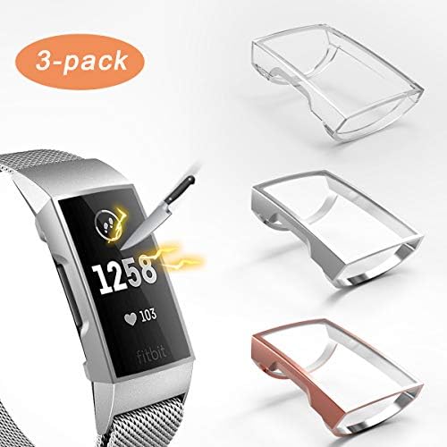 3 Pack Compatible with Fit bit Charge 4/Charge 3 Screen Protector,Valband Ultra Slim Soft Full Cover Case [Scratch-Proof] Bumper for Fit bit Charge 4 and Fit bit Charge 3/SE