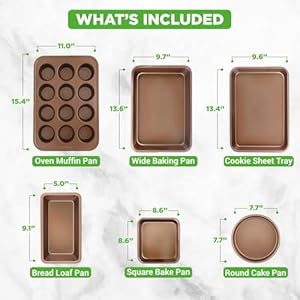 NutriChef 6-Piece Nonstick Bakeware Set - Premium Carbon Steel Baking Pans - Includes Cookie Sheets, Square & Round Roasting Pans, 12-Cup Muffin & Loaf Pan - Easy to Clean, Gold NutriChef 6 Piece Nonstick Bakeware Set Premium Carbon Steel Baking Pans Includes Cookie Sheets Square Round Roasting Pans 12 Cup Muffin Loaf Pan Easy to Clean Gold