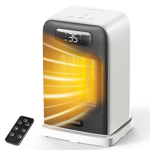 FLANUR Space Heaters for Indoor Use, 1500W Small Desk Heater 2 in 1 with Remote, Thermostat, LED...
