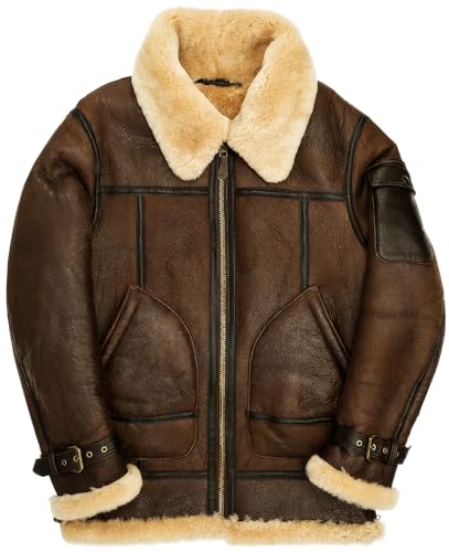 Men’s Brown B3 Flying Aviator Shearling Fur Sheepskin Leather Jacket – Vintage Leather B3 Bomber Jacket Winter2