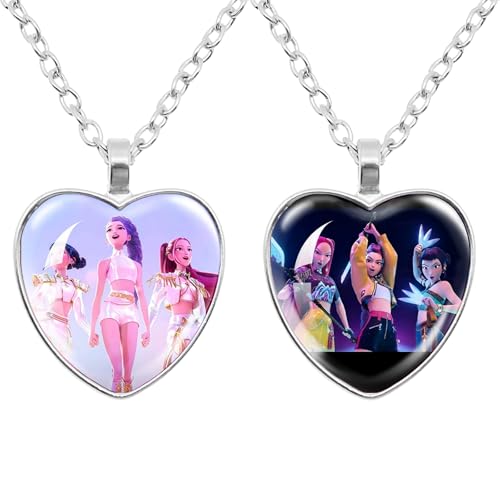 Kanfyyl Huntters Necklace, K-Pop Huntrix Merch, 2 pcs Huntters Heart Pendant Necklace Accessories, Trendy K-Pop Accessory for Parties and Gifts