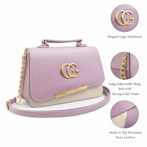 Image of ETLIS Women's Stylish Sling Bag | Faux Leather Crossbody Handbag with Gold Chain Strap | Small Shoulder Purse for Daily Use, Party & Travel