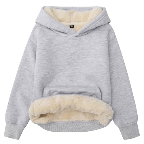 Gihuo Unisex Boys Girls Winter Sherpa Lined Hoodie Kid's Fleece Pullover Hooded Sweatshirt
