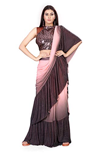 Sari rose lycra prêt à porter en 1 minute 3XL pour enfiler sans effort
