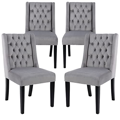 Zhenghao Velvet Dining Chairs Set Of 4 Modern Tufted Accent Chair With High Backs Upholstered Dining Room Chairs Comfy Side Chairs For Kitchen/Bedroom/Restaurant, Dark Grey #TOP27