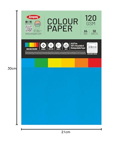 Image of Anupam 25 Sheets Colored Craft Paper A4 Size 120 GSM Blue Color Card Stock Paper for DIY Cards Making, Greeting Cards, Paper Crafting, Wedding Invitations, Thank You Cards, Scrapbooking and Printing