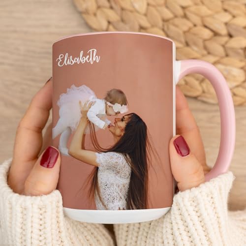 Imagen de Wanapix Taza XL Personalizada con Foto y Texto Capacidad de 440ml Taza Grande de Cerámica con Diseño Único Regalo Original Apta para Microondas Interior y Asa Color Rosa