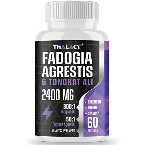 Thalacy 2400mg Fadogia Agrestis Tongkat Ali Supplement - Fadogia Agrestis 1400mg & Tongkat Ali 1000mg Ultra Blend Maximum Strength Muscle Mass & Athletic Performance 60 Softgels