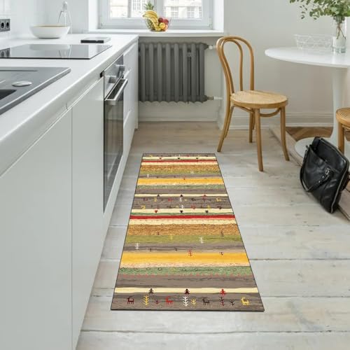 Alfombra de cocina 70x350 pasillo lavable decoración bohemia marrón 5