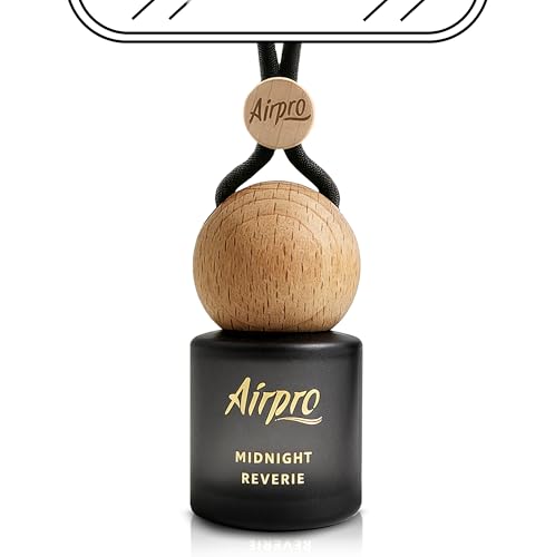 Image of Airpro Veil Midnight Reverie Wooden Hanging Car Air Freshener | Woody Spicy Car Perfume Hanging Pod | Glass Bottle with Wooden Diffuser | Long Lasting Luxury Car Perfume | Natural Fragrance | 8ml