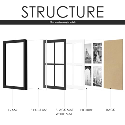 Image of DUENPY 12x16 Collage Picture Frame 5x7 Collage Picture Frame, Displays Four 5x7 inch Photos, Wall Decor Wall Hanging or Tabletop, Black Mat.