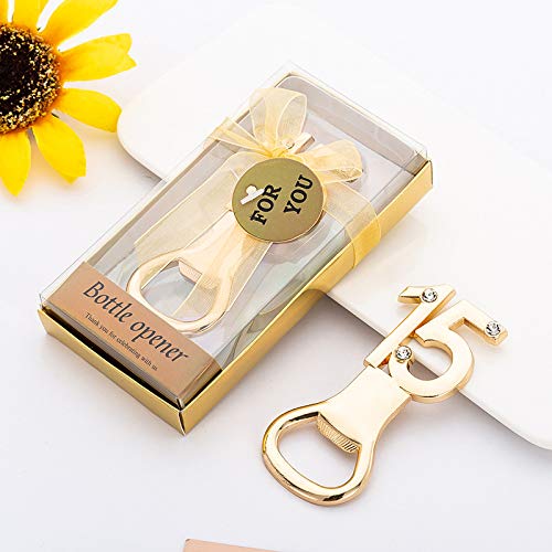 20 Stück Flaschenöffner Gold Hochzeit Gastgeschenke Dekorationen, sortierte Formen, Kraftpapier Etiketten Karte Tag/Geschenkbox Party Supplies, Goldene Hochzeit, 15. Jahrestag, 15 Geburtstag Party