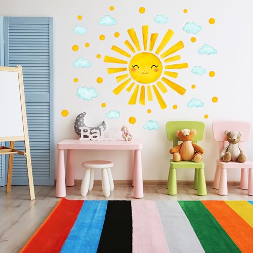 Vinilos Decorativos Sol y Nubes en Acuarela para Pared miniatura 4